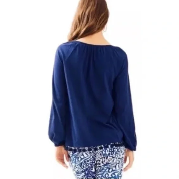 Lilly Pulitzer Linzy Tassel Trim True Navy Long Sleeve - Picture 4 of 11